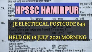 Hpssc Hamirpur JE electrical  Post Code 849 Solve (Answer Key) Held On 18 July 2021 || hpssc hpssb