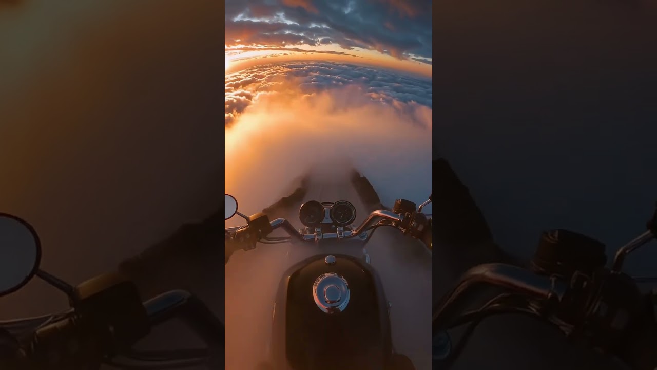 Sunset Ride Above the Clouds: A Motorcycle Journey Through Heaven 