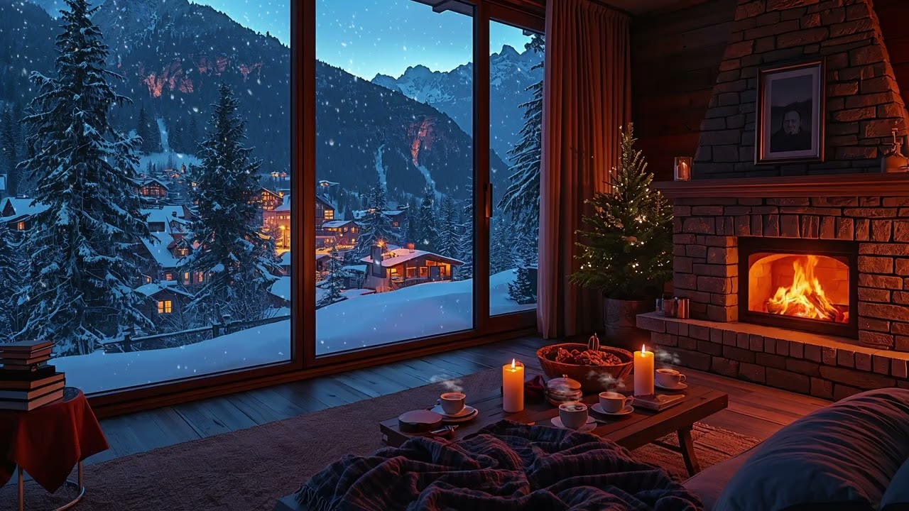 ❄️ Piano Under Snow | Alpine Fireplace Glow 🔥🎹
