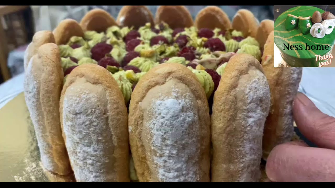 Charlotte pistache framboises maison crème facile Charlotte pistachio raspberrie homemade easy cream