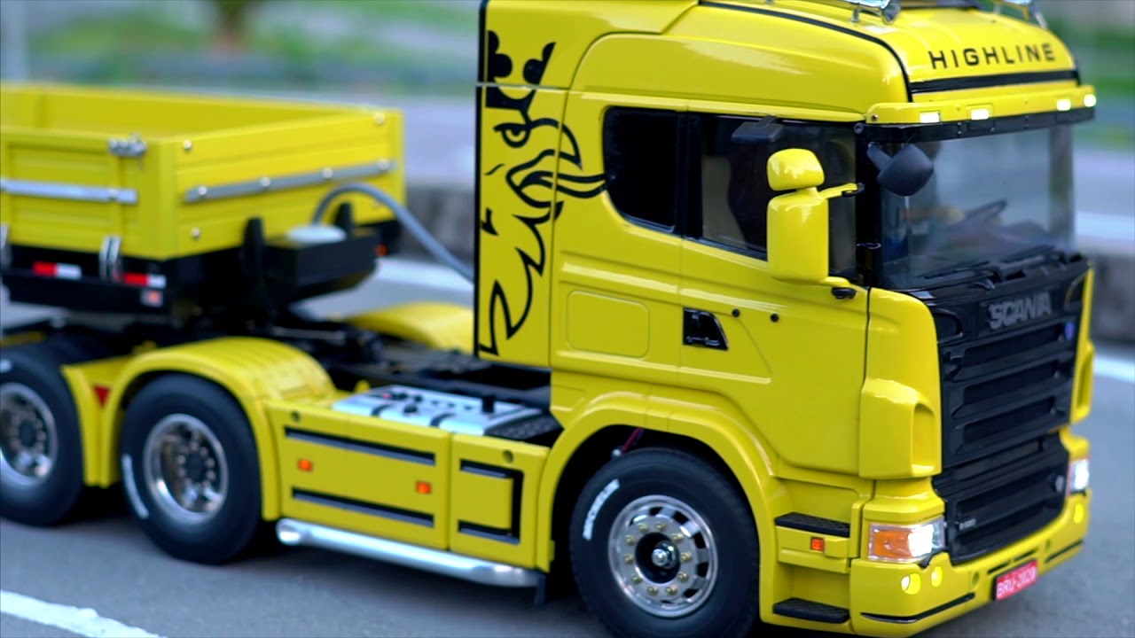 Caminhão de controle remoto Scania streamline e Scania Highline tamiya  caçamba e suspensão a ar 