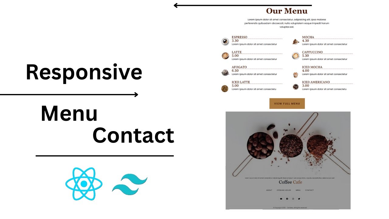 Design a Stylish Coffee Shop Menu & Contact Page | React + Tailwind CSS ...