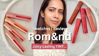Romand Juicy Lasting TINT swatches on Brown Skin ⭐ Nucademia, Almond Rose, Fig Fig, Dark Coconut &..