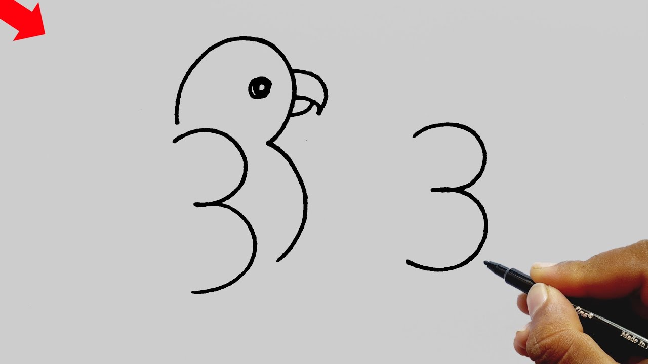 How To Draw Parrot & Butterfly From 33 Number l Online Drawing l Easy ...