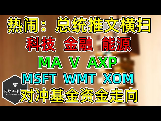 美股 真热闹：总统推文横扫！大科技、金融、能源！MA、V、AXP、MSFT、WMT、XOM！年初对冲基金资金走向！