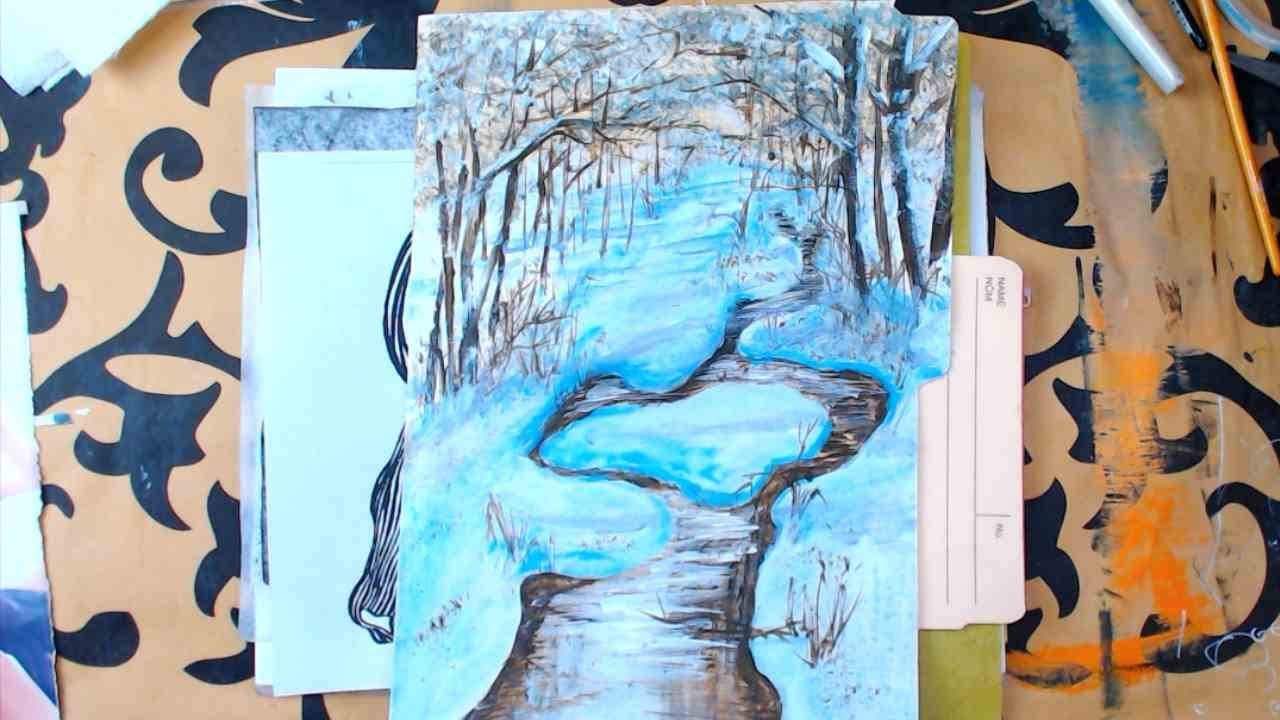 Mixed Media Art , painting a winter scene - YouTube