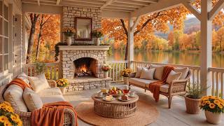 Cozy Autumn Porch Ambience with Relaxing Music for Study, Work 🍂 Instrumental Piano Music & Fire screenshot 3