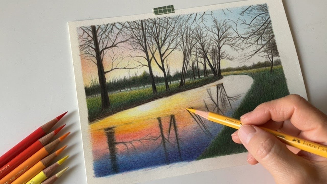 朝焼けの湿原【色鉛筆アート】字幕あり👉切替設定は説明欄をご覧ください👇🙏