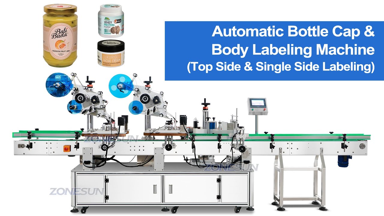 ZONESUN Automatic Bottle Cap And Body Labeling Machine - YouTube