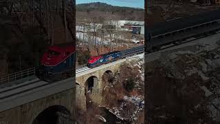 #Amtrak #Vermonter Crossing the Bernardston Viaduct with Phase VI 50th Anniversary Unit in Lead!