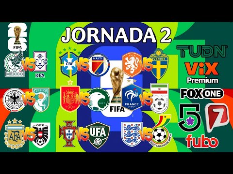 FECHAS,HORARIOS Y CANALES PARA LA JORNADA 2 DEL MUNDIAL 2026