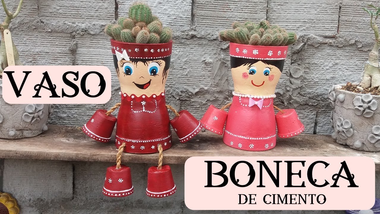 VASO BONECA DE CIMENTO PARA CACTOS , SUCULENTAS E AFINS  VASO DOLL