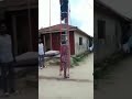 Hilarious power official pushed down from the ladder while trying to disconnect light in nigeria