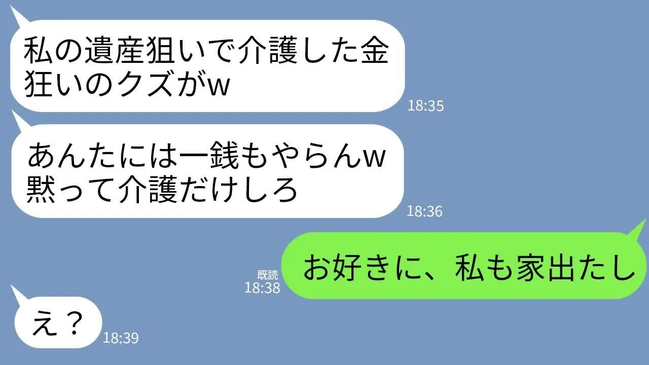 【LINE】車いすの母を同居介護して15年…母「家や遺産は全て長男夫婦に残すwあんたには一銭もやらないわよ」→「お好きにどうぞw私は今日で出てくわ」→家を出た結果w