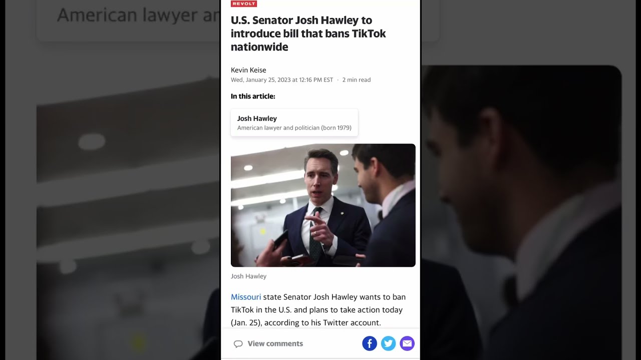 U S Senator Josh Hawley To Introduce Bill That Bans TikTok Nationwide