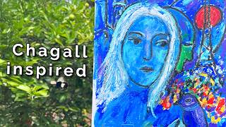 Chagall Inspired Sketch 💐 // Trying out Paul Rubens Oil Pastels 💙