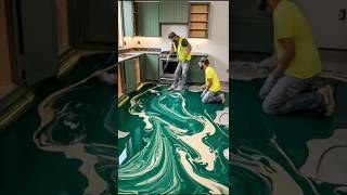 Stunning Kitchen Design 😱 | Green Marble Epoxy Floor 💚✨ #epoxy #epoxyfloor