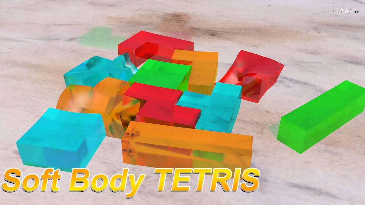 3D Jelly TETRIS Soft body Simulation Animation 😍