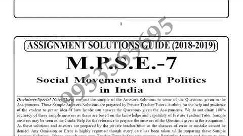 IGNOU MPSE 007 solved assignment 2018-19 | Social Movements and Politics in India