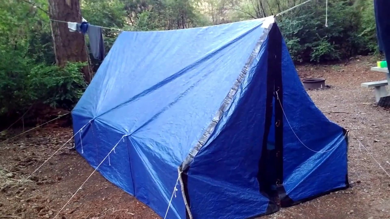 bushcraft Prototype hammock wall tent made from polyethylene tarp YouTube