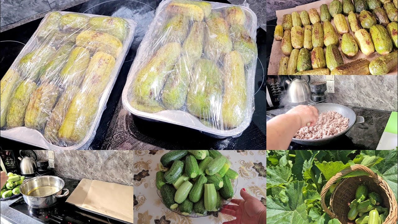 تفريز شيخ المحشي بالفريزر وجزءمن مزرعةFreezing stuffed zucchini with meat and part of my small farm 