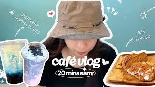 20mins ASMR cafe vlog: taste testing biscoff for croffles and latte, releasing new flavors -  no bgm