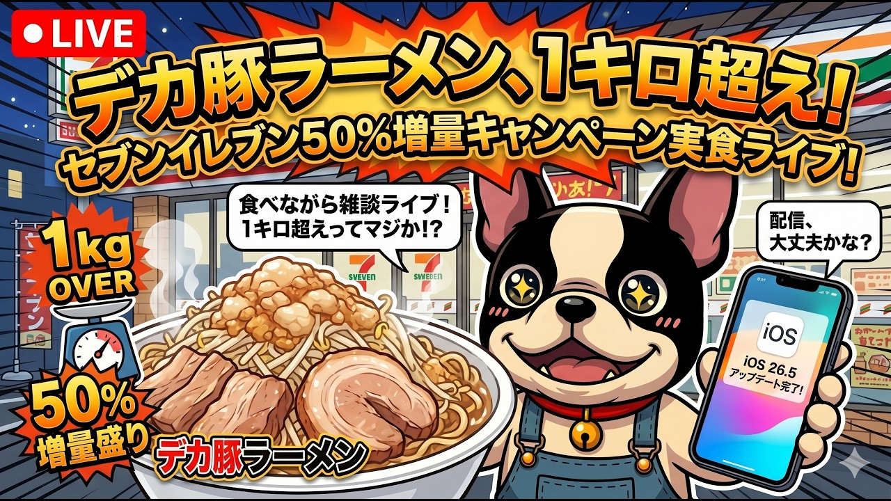 セブンイレブンの1キロ超えのデカ豚ラーメンで飯テロ雑談配信!!ios26.5にしたからバグるかもw