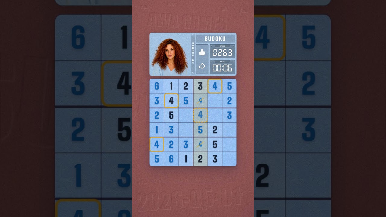 LinkedIn Mini Sudoku #263 solved board for May 1, 2026, 6x6 grid