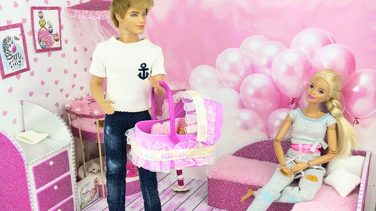 DIY Miniature Dollhouse ️ Barbie Nursery Room (Baby bed, sofa, baby ...