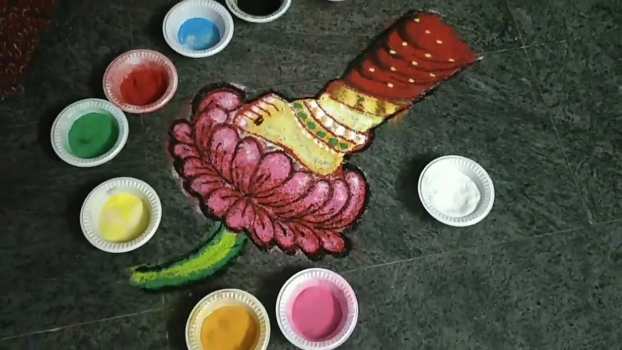 Amman thiruvadi Rangoli by Smt Mangalam Srinivasan - YouTube