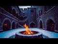 Medieval Winter Fire 🔥❄️ | Snowfall &amp; Stone Courtyard Ambience (1 Hour)