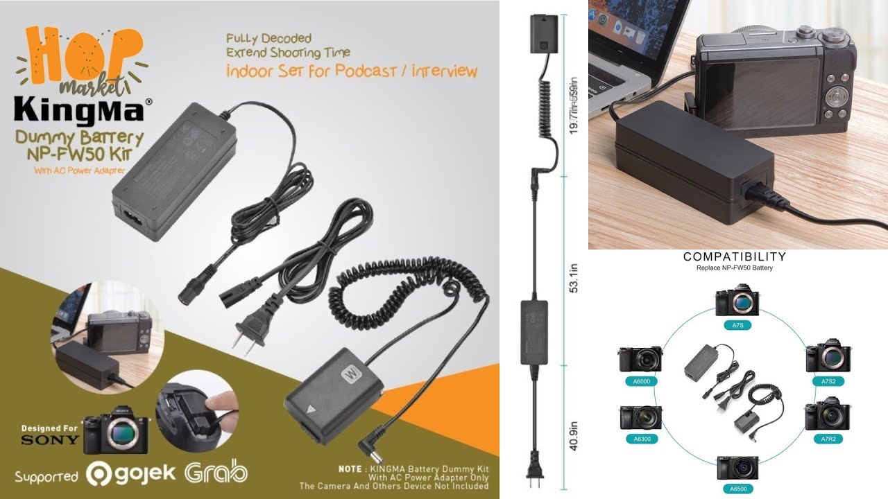 🎥 Kingma Dummy Battery Kit NP-FW50 Indoor with AC Power Supply Adapter — Video review, click xem trên YouTube