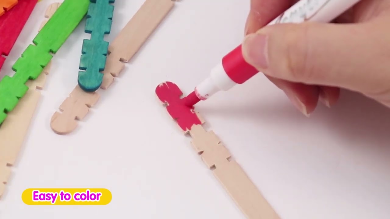 Foska 50 Pcs Colored Natural Wood Connectable Sawtooth Popsicle Sticks GY2013 GY2014