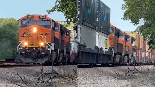 Giant slow moving 3x3x0 BNSF Mega Stack train! BNSF Transcon: Emporia sub..8/31/24