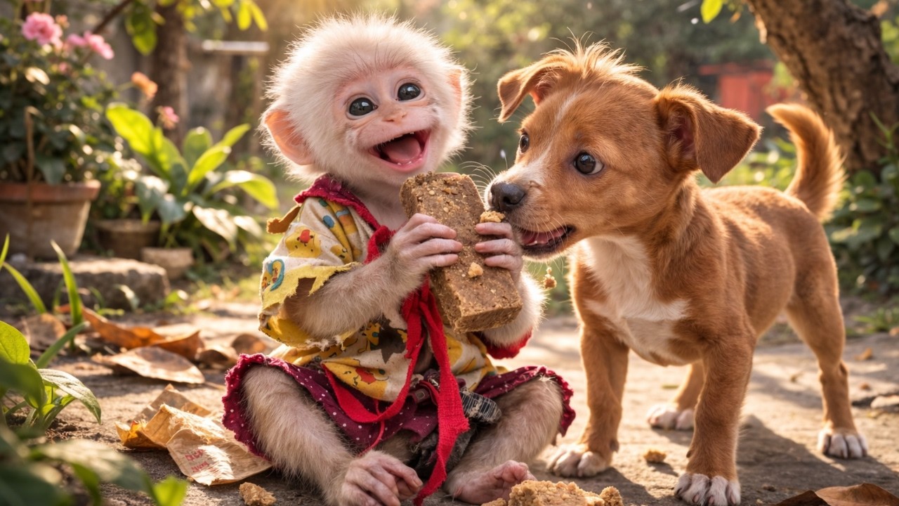 Rock-hard military ration bars – can Baby Monkey Baba and Puppy Bon handle it?