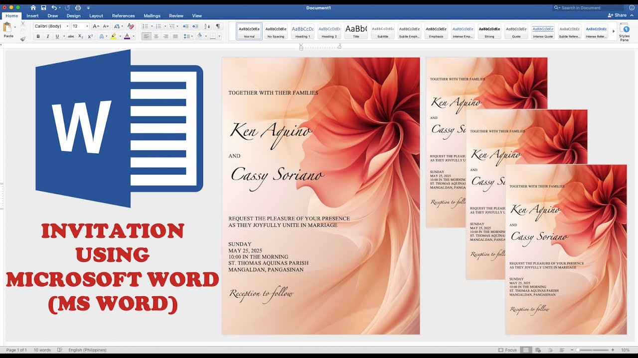 RED AND BURNT ORANGE | How to make WEDDING INVITATION in Microsoft Word | Cassy Soriano