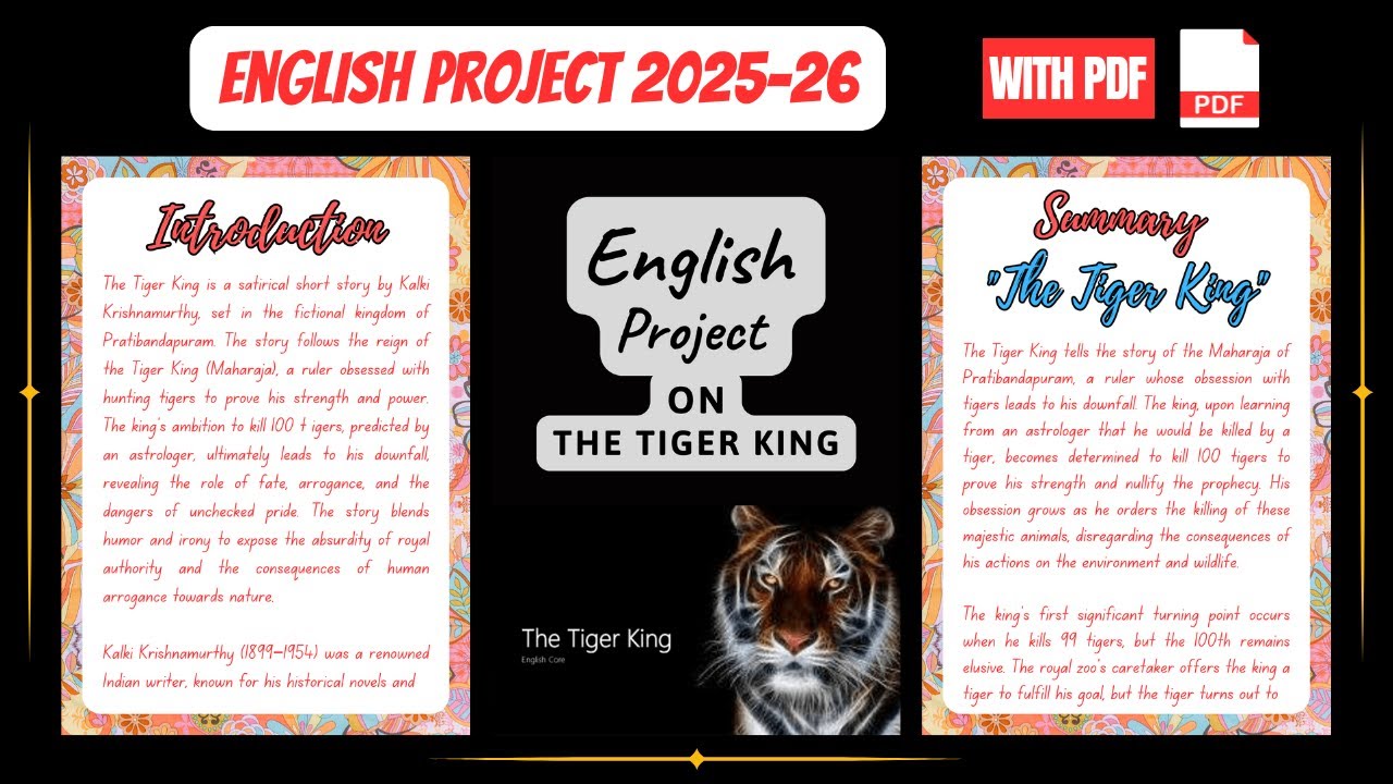 Class 12 English Project File | The Tiger King | Flamingo Book | CBSE Board 2025 | With PDF