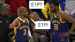 Explain: Chris Paul mic'd up teaching Klay, Wiggins and Trayce; and Kuminga posts up LeBron James