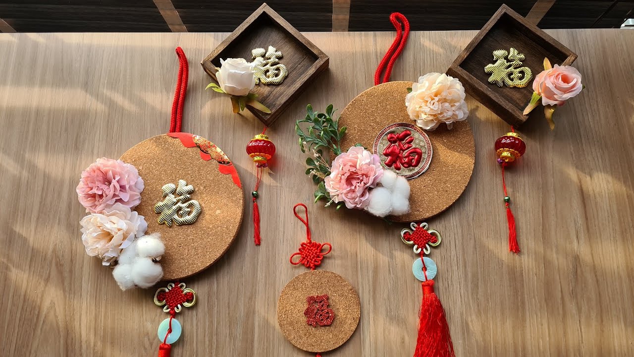 DIY Chinese New Year Decorations - Creating Beautiful Hanging Ornaments  with Coasters & Wooden Trays 