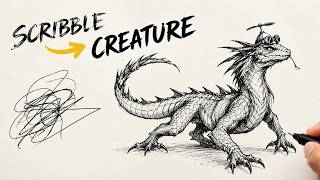 I Turned a Random Scribble Into a Dragon Creature | One Pen Drawing