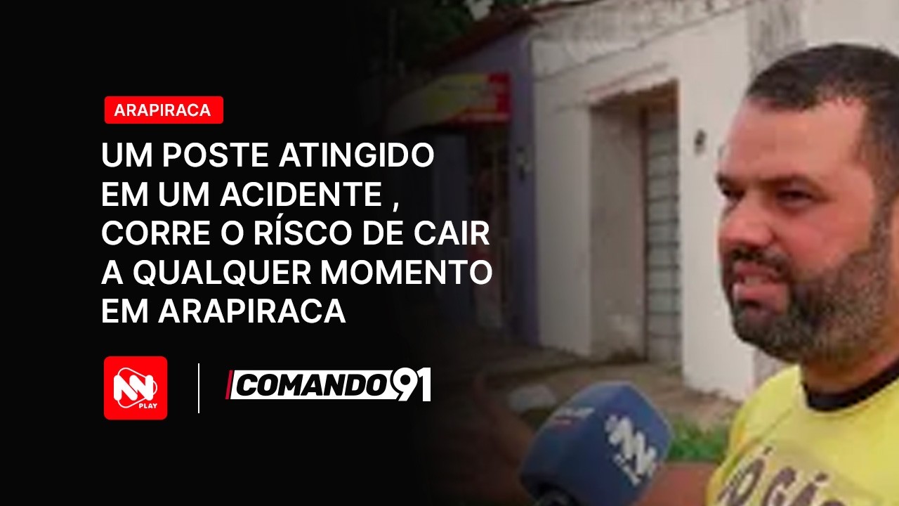 Um poste atingido por um acidente , corre o rísco de cair a qualquer momento em Arapiraca