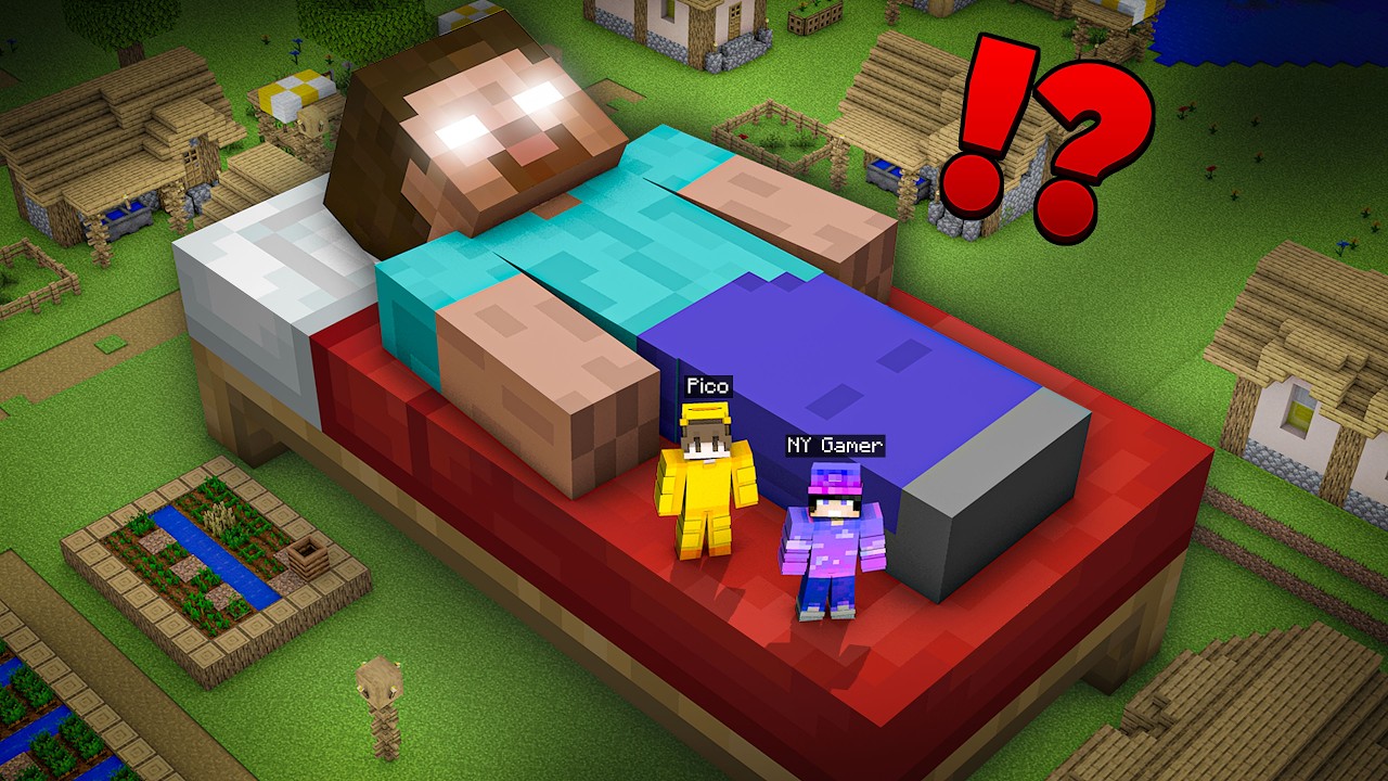 Giant Herobrine Fall Asleep in our  Village !!