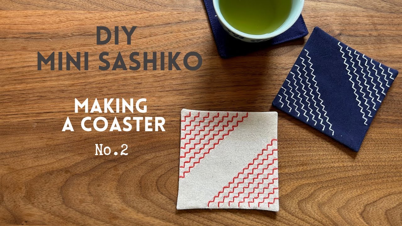 DIY mini Sashiko coaster making Part2 - easy handmade gift - Sashiko stitching for beginners