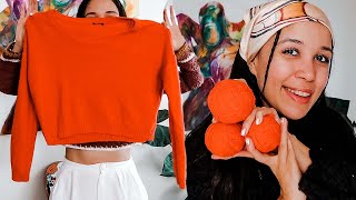 how to unravel a sweater | thrifted sweater to recycled yarn fashion tutorial easy &amp; quick DIY