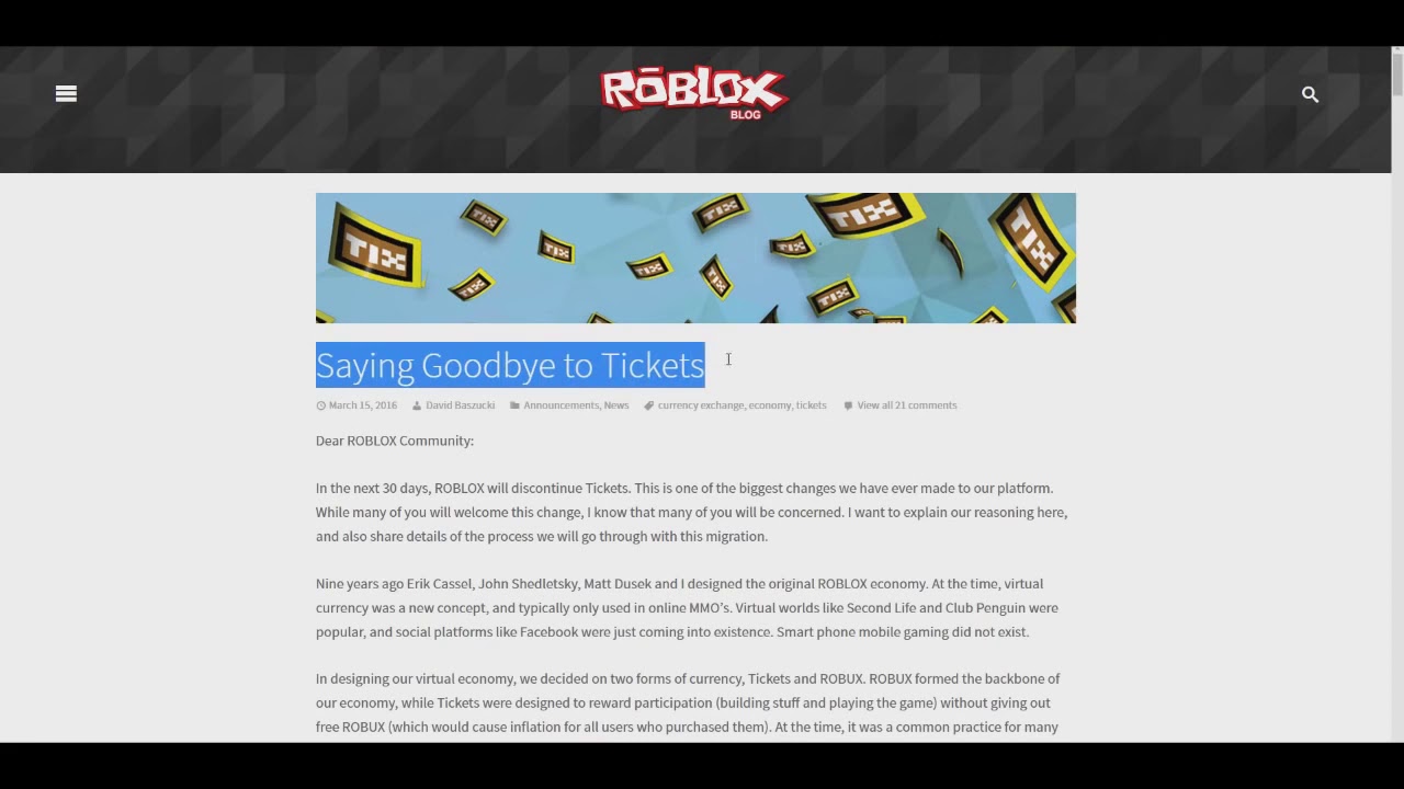 Roblox Getting Rid Of Tickets The Ugly Truth Youtube - roblox robux inflation