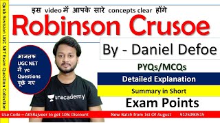 Robinson Crusoe Novel by Daniel Defoe Summary with MCQS | AKSRajveer | Literature Lovers | UGC NET