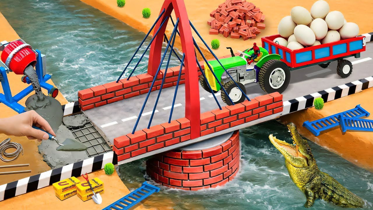 DIY Mini Tractor Builds a Strong Brick Bridge After a Crocodile Destroyed It | Science Project