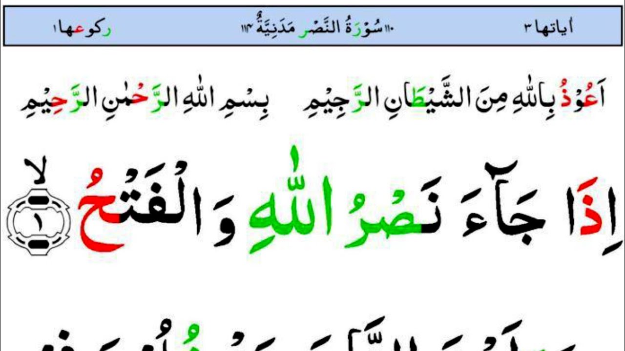 Surah Nasr Full ( Surat Nasr With HD Arabic Text ) Amma Para 30 - YouTube