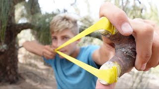 Making Natural Fork Slingshot in the Woods | Shooting