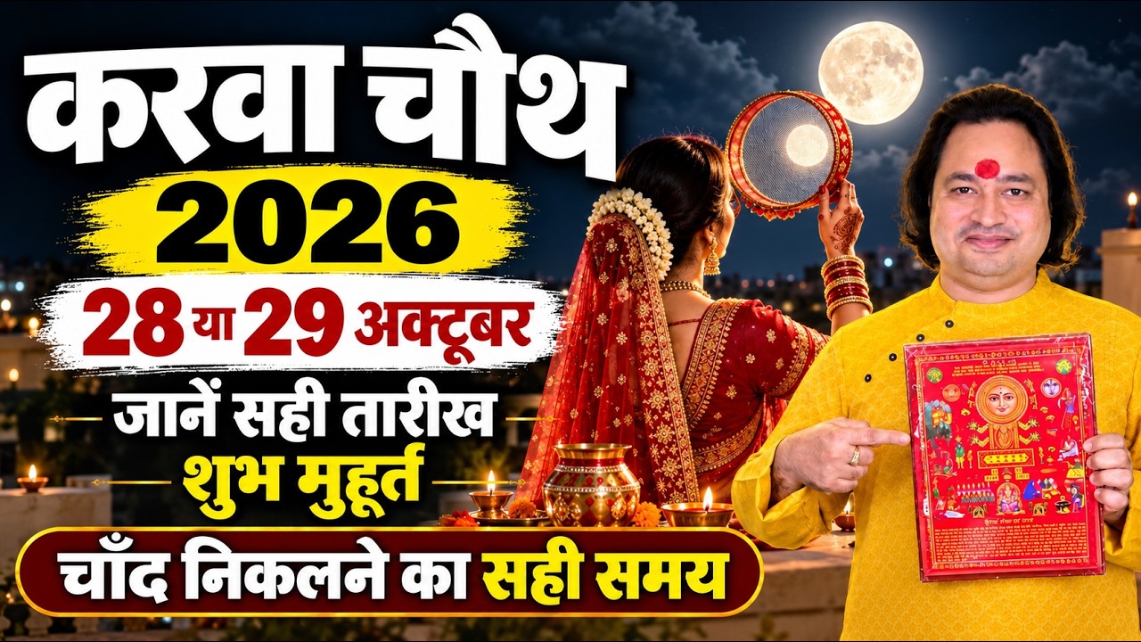 Karwa Chauth vrat 2026 date time october | करवाचौथ व्रत कब है 2026 | karwachauth puja vidhi 

In this video we will tell you about karwa chauth vrat 2026 karwa chauth kis din hai karwa chauth kitni tarikh ko hai karwa chauth kab hoga october 2026 mein karwa chauth date 2026 karwa chauth kitni tarikh ko hai karwachauth kab ka hai karwachauth kitni tarikh ke hai karwachauth 2026 me kab hai karva chauth kab hai karwa chauth vrat tithi shubh muhurat october2026 karwa chauth vrat sargi sargi kya hoti hai karwa chauth ke din chand nikalne ka samay karwachauth vrt katha in hindi karwa chauth vrat puja vidhi karwa chauth vrat niyam karak chaturdashi 2026 karwa chauth date time 2026 karwa chauth 2026 date karwa chauth meaning karwa chauth october 2026 kab hai karva chauth story in hindi karwa chauth kaise manate hai karwa chauth kab hai karwa chauth 2026 date in india calendar karwa chauth 2026 chandrama timing karwachauth karwachauth karva chauth karva chauth 2026 karva chauth thali decoration Karva Chauth karwa chauth shopping karwa chauth makeup karwa chauth mehndi designs karwa chauth pujan samagri karwa chauth puja ka samaan chandrama ko arghy kaise de chauth vrat chauth 2026 chauth vrat 2026 in october month chauth vrat 2026 date time chauth katha in hindi chauth katha chauth story how to celebrate karwa chauth festival karwa chauth festival karwachauth festival 2026 karwa chauth kyo manaya jata hai how to do karwa chauth fast karwa chauth shopping tips karwa chauth tips at home how to do karwa chauth at home process of karwa chauth suhagan vrat katha karwa chauth vrat pooja niyam karwa chauth detail karwa chauth vrat pooja vidhi karwa chauth for newly married women tips karwa chauth thali decoration tips karwa chauth recipe karwa chauth bhog karwachauth mantra karwachauth arti karwa chauth puja karwa chauth full puja vidhi karwa chauth mahasanyog 2026 karwa chauth astrology karwachauth rashifal 2026 karwachauth benefits karwachauth effects on zodiacs karwa chauth soubhagya prapti upay karwa chauth upay karwa chauth thali karwa chauth katha mahtva karwa puja moon rise time in karwa chauth 2026 karwa chauth chand timingoctober 2026 karwa chauth moon rising time 2026 karwa chauth shubh muhut 2026 karwa chauth for married couples karwa chauth fast 2026 karwa chauth sargi ki thaali karwa chauth vrat ki vidhi karwa chauth status sms wishes karwa chauth worship karwa chauth worship timing 2026 karwachauth jaroori samagri karwa chauth chadroday samay 2026 karwa chauth ki puja kaise kare karwa chauth ke niyam karwachauth moon rising time 2026 october chandrama ki puja kaise karekarwachauth ke din chandrama ki puja kaise kare |
करवाचौथ कब है करवाचौथ कितनी तारीख को है 2026 में करवाचौथ अक्टूबर 2026 करवाचौथ किस दिन है करवाचौथ कब मनाया जायेगा करवाचौथ व्रत 2026 करवाचौथ कब है करवाचौथ पूजा विधि करवाचौथ व्रत कथा करवाचौथ सरगी साल 2026 करवाचौथ व्रत कब है करवाचौथ व्रत तिथि अक्टूबर 2026 करवाचौथ व्रत कैसे करे करवाचौथ व्रत कथा करवाचौथ व्रत पूजा विधि करवाचौथ तिथि शुभ मुहूर्त करवाचौथ पूजा विधि महत्व नियम भोग मंत्र आरती करवाचौथ व्रत शुभ मुहूर्त 2026 करवा चौथ सरगी करवा चौथ व्रत पूजा-विधि करवा चौथ व्रत नियम करवाचौथ करवाचौथ व्रत में क्या करे क्या न करे करवाचौथ की कहानी सरगी कब खाये करवाचौथ में क्या खाना चाहिए करवाचौथ व्रत विधि घर पर कैसे करे करवाचौथ की पूजा करवाचौथ चंद्र दर्शन समय अक्टूबर 2026 करवाचौथ चाँद की पूजा कैसे करे करवाचौथ चन्द्रमा पूजन विधि करवाचौथ संपूर्ण जानकारी करवाचौथ व्रत कब आता है करवाचौथ का व्रत कब रखा जाता है |
#karvachauthvratkabhai​ #karwachauthkisdinhai​ #karwachauth2026date​ #upcharnuskhe​ #karvachauthvidhi​ #vrat​ #tyohar​ #pujavidhi​
#astroaaj #monthlyhoroscope #saptahikrashifal #rashifal2026 #horoscope #panditprakashjoshi #deepawali2026 #dhanteras2026 
करवा चौथ 2026 कब है? जानिए करवा चौथ व्रत की सही तारीख, पूजा का शुभ मुहूर्त, चंद्रोदय का समय, व्रत विधि और पूजा सामग्री की संपूर्ण जानकारी। करवा चौथ की पूजा कैसे करें और व्रत में किन नियमों का पालन करें? जानिए Astro Aaj के साथ।

#KarwaChauth2026 #KarwaChauth #करवाचौथ #KarwaChauthPujaVidhi #KarwaChauthVrat